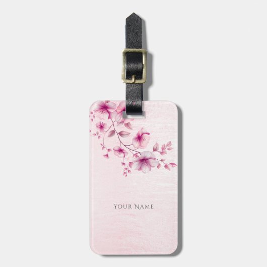 Waterverf Pink Flowers Bagagelabel (Voorkant verticaal)