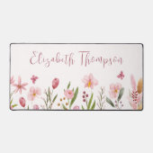 Waterverf Pink Flowers Girly Script Naam Bureaumat (Voorkant)