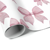 Waterverf Pink Gingham Bow Cadeaupapier (Rol Hoek)