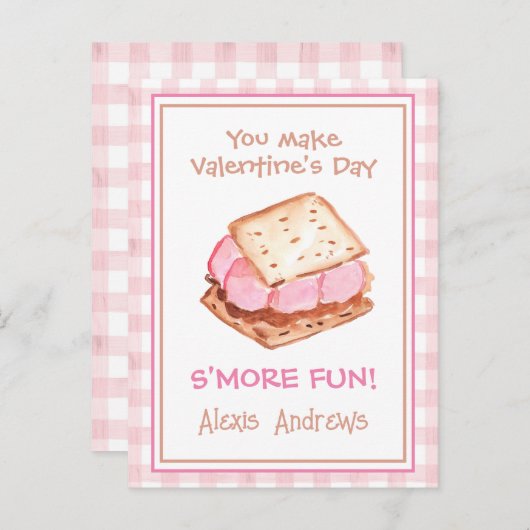 Waterverf Pink Gingham's mores Valentijns Kaarten (Voorkant / Achterkant)