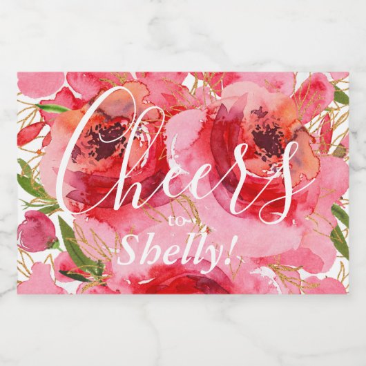 Waterverf Pink Gold Floral Vrijgezellenfeest Mini Sparkling Wijnetiket (Enkel label)