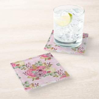 WATERVERF PINK & GOLD PUMPKINS & HERFST FLOWERS GLAZEN ONDERZETTER