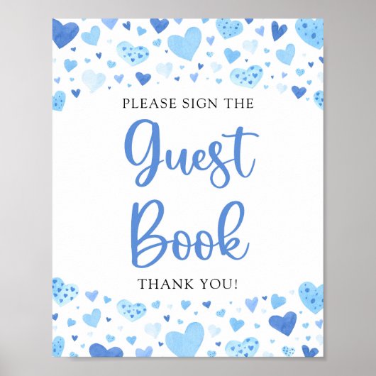 Waterverf Pink Hearts Valentijn Gastenboek teken Poster (Voorkant)