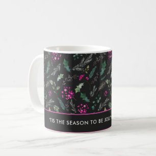 Waterverf Pink Holly Christmas Koffiemok