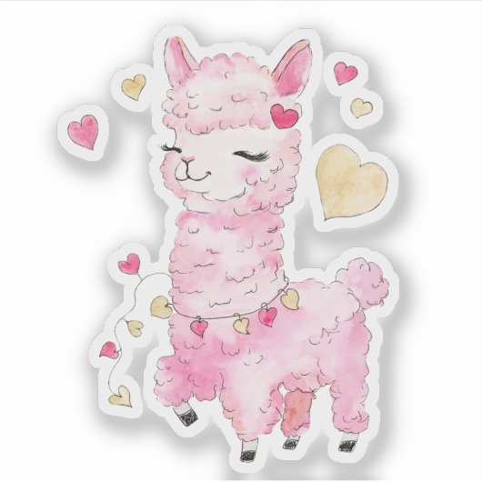 Waterverf Pink Llama Sticker (Voorkant)