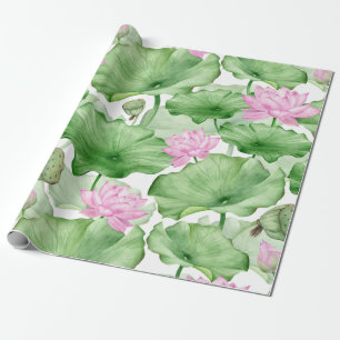 Waterverf Pink Lotus Flowers met grote bladeren Cadeaupapier