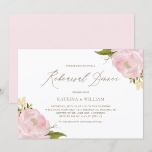 Waterverf Pink Peonies Rehearsal Dinner Kaart