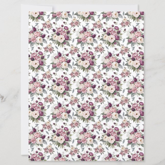 Waterverf Pink Peonies Scrapbook Paper (Voorkant)