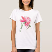Waterverf Pink Peony Basic T-Shirt (Voorkant)