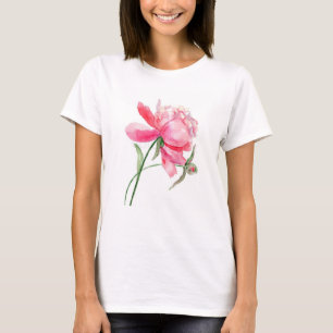 Waterverf Pink Peony Basic T-Shirt