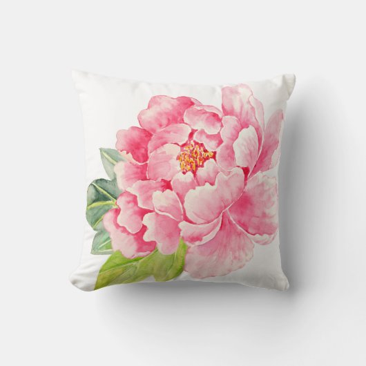 Waterverf Pink Peony Cushion Kussen (Voorkant)