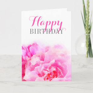 Waterverf Pink Peony Floral Birthday Kaart