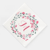 Waterverf Pink Peony Monogram Wreath Servetten (Hoek)