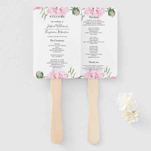 Waterverf Pink Pony Floral Wedding Handwaaier (Voorkant en achterkant)