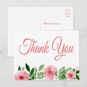 Waterverf Pink Rose Floral Dank u Briefkaart (Voorkant / Achterkant)