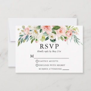 Waterverf Pink White Floral Elegant RSVP Kaartje