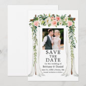 Waterverf Pink White Floral Foto van bruiloft Save The Date (Voorkant / Achterkant)