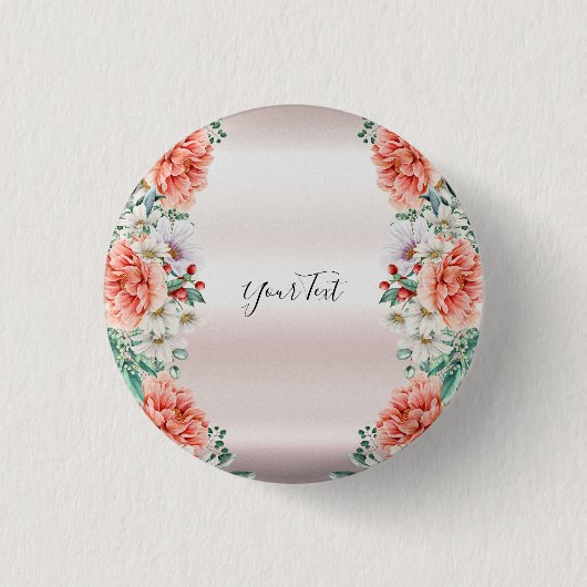 Waterverf Pioen Bloem Button (Voorkant)