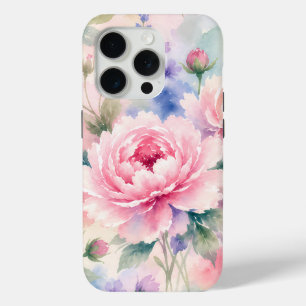 Waterverf Pioen Bloem iPhone 15 Pro Case