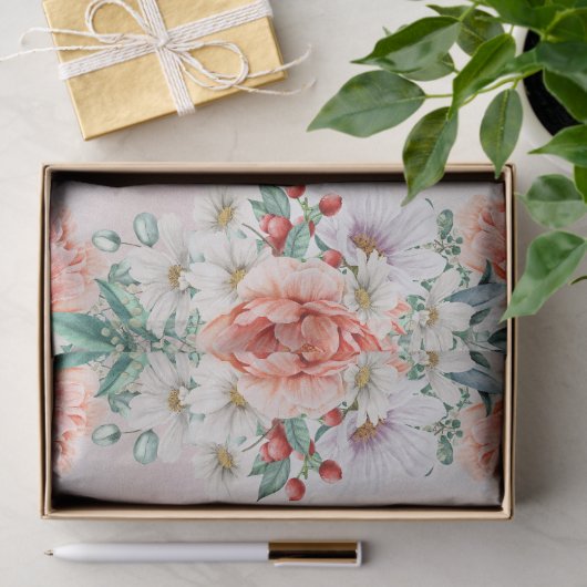 Waterverf Pioen Bloem Tissue Papier (Geschenk)