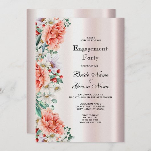 Waterverf Pioen Bloem Verlovingsfeest Kaart (Voorkant / Achterkant)