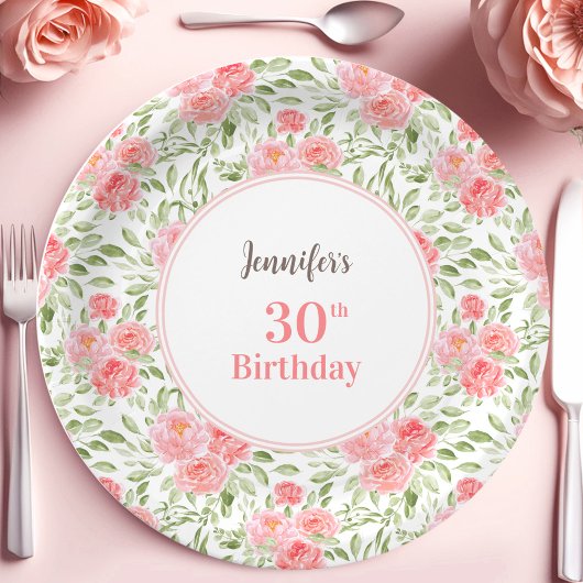 Waterverf Pioen Bloemen Roze Peach Zomer Verjaarda Papieren Bordje