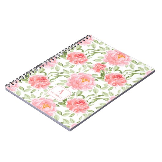 Waterverf Pioen bloemmotief Monogram Notitieboek (Linkerzijde)