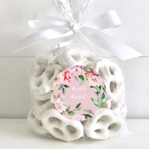 Waterverf Pioen Magnolia Roze Bruiloft Ronde Sticker