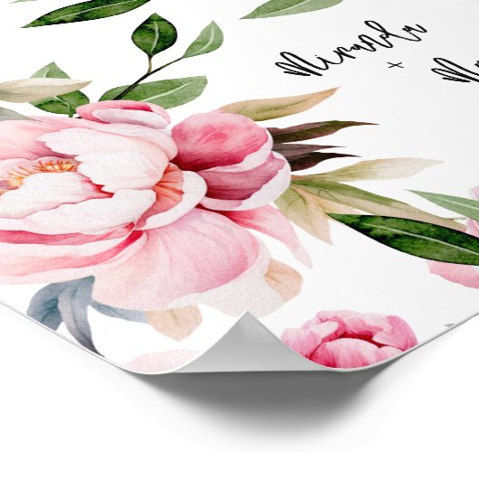 Waterverf Pioen Magnolia Roze Bruiloft Welkom Poster (Hoek)