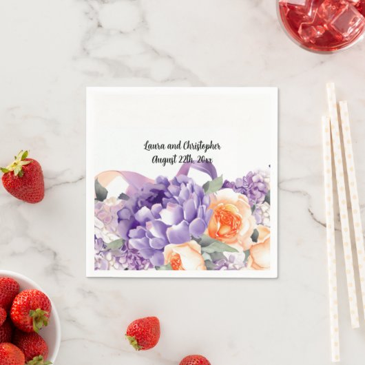 Waterverf Pioen Mauve en perzik papier servetten (Insitu)