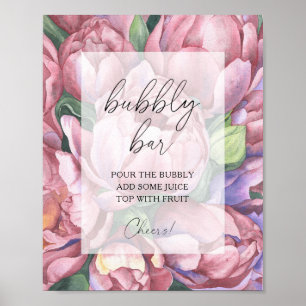 Waterverf pioen rozen - bubbly bar poster