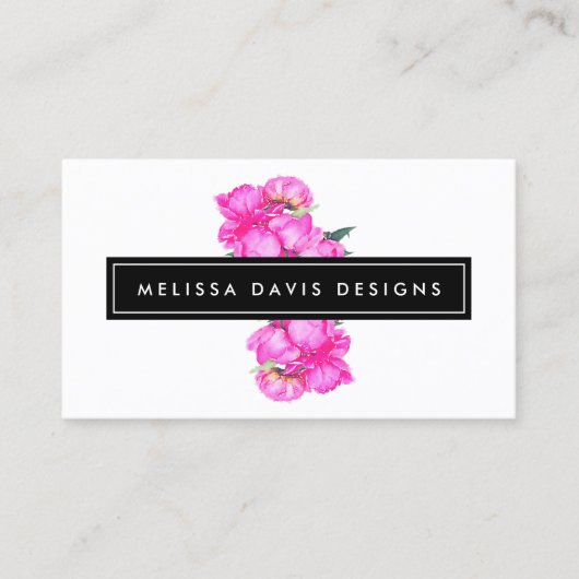 Waterverf pioenen bos visitekaartje (Voorkant)