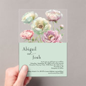  Waterverf Pioenen Sage Wedding Acryl Uitnodigingen (Insitu (Draagbaar))