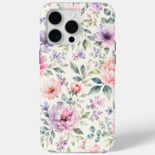 Waterverf Pioenrozen en Lavendel Bloemmotief iPhone 15 Pro Max Hoesje