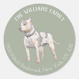 Waterverf pitbull dog   Familieadreslabel Ronde Sticker