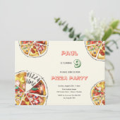 Waterverf Pizza Feest Verjaardag Kaart (Staand voorkant)