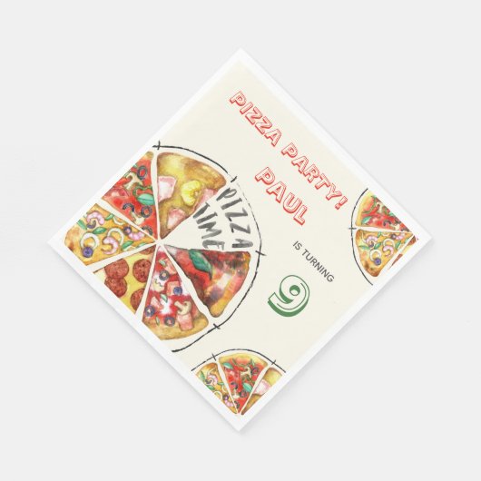 Waterverf Pizza Feest Verjaardag Servet (Hoek)