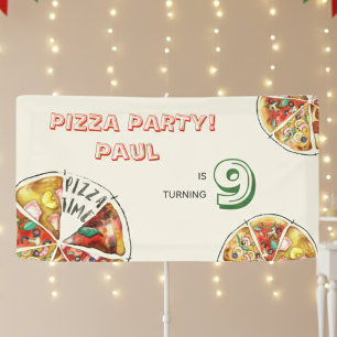 Waterverf Pizza Feest Verjaardag Spandoek