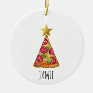 Waterverf Pizza Kerstboom Grappige aangepaste naam Keramisch Ornament