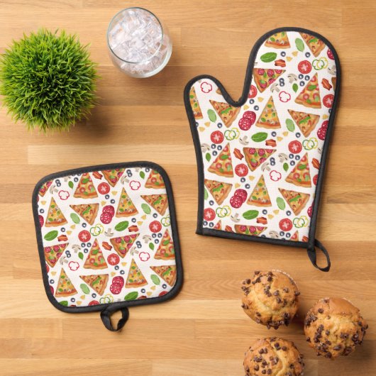 Waterverf Pizza Slices Pattern Ovenwant & Pannenlap Set (Top down)