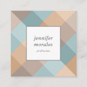 Waterverf Plaid Blauwgroen Bruin Tan Aqua QR CODE Vierkante Visitekaartje (Voorkant)