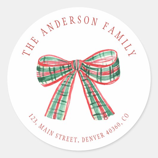 Waterverf plaid boog terugkeer adres label (Voorkant)