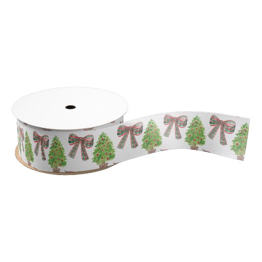 Waterverf Plaid Bow en Kerst Topiary Grosgrain Lint (Spoel)