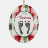 Waterverf Plaid Eerste Kerst Uw Baby's Feet Keramisch Ornament (Rechts)