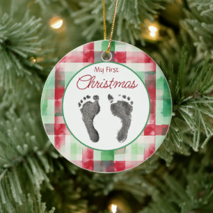 Waterverf Plaid Eerste Kerst Uw Baby's Feet Keramisch Ornament