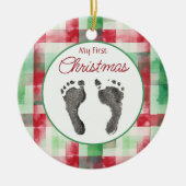 Waterverf Plaid Eerste Kerst Uw Baby's Feet Keramisch Ornament (Voorkant)