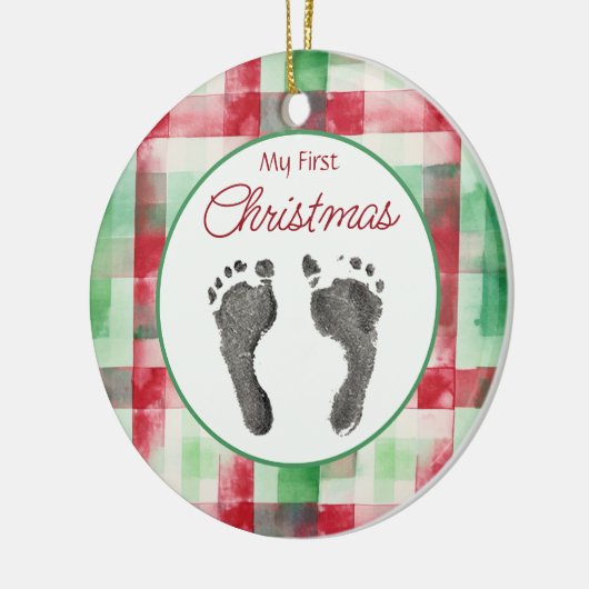 Waterverf Plaid Eerste Kerst Uw Baby's Feet Keramisch Ornament (Links)