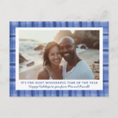 Waterverf Plaid Handgemaakte Kerst Custom 3 Foto Feestdagenkaart (Voorkant)