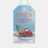 Waterverf Plaid Rode Vrachtwagen Sneeuw Kerstcadea Cadeaulabel (Voorkant)