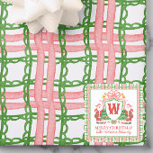Waterverf Plaid Santa Monogram Crest Gift Vierkante Sticker